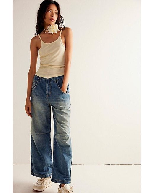 Free People Blue Twin Flame Cropped Wide-leg Jeans At Free People In Mercury Retrograde, Size: 28