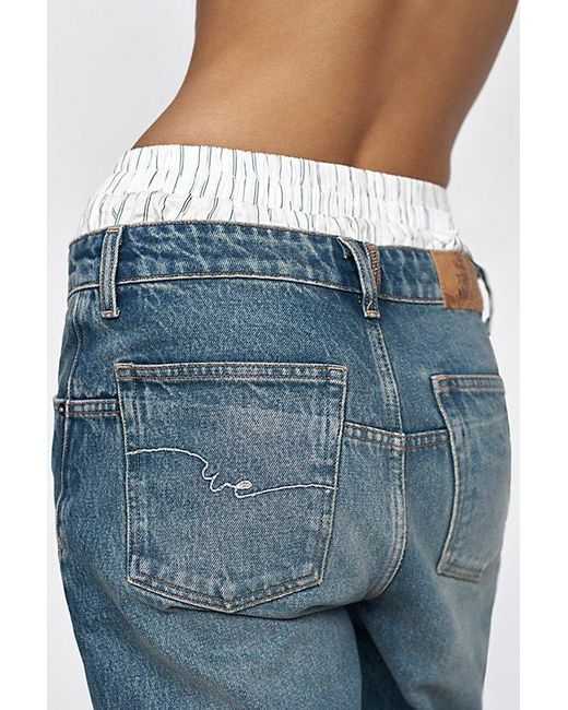 Free People Blue Deep Trance Dropped Boyfriend Jeans