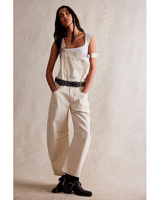 Free People Natural Good Luck Barrel Dungarees