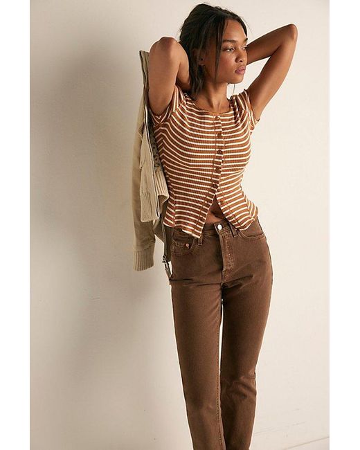 Free People Brown Most Wanted Striped Cardi By