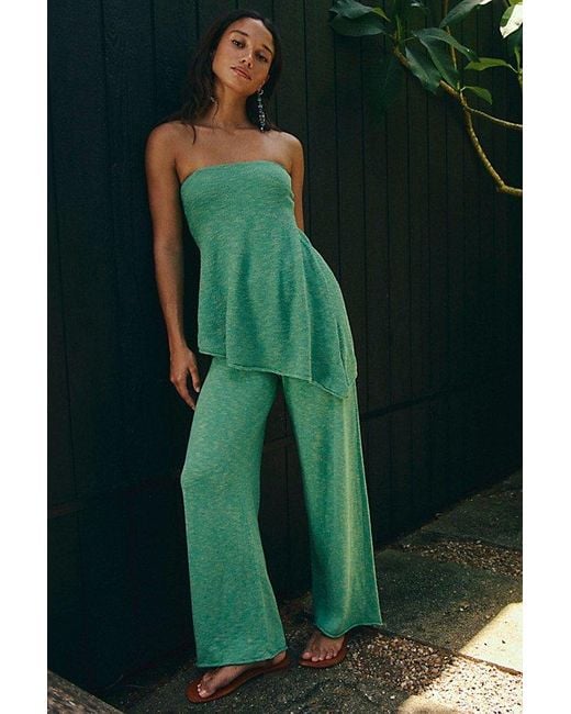 Free People Green Krista Cotton-Linen Sweater Set