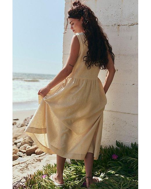 Free People Madeline Cotton-Linen Midi Dress in Green | Lyst