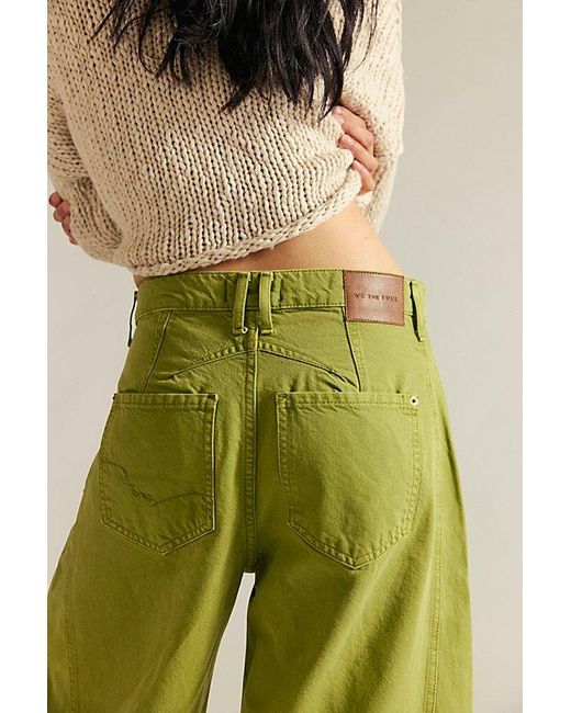 Free People Green Good Luck Mid-Rise Barrel Jeans