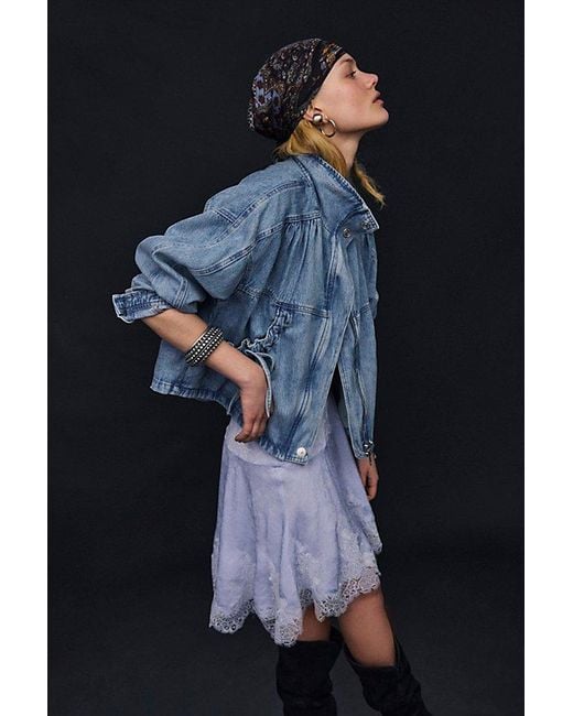 Intimately By Free People Blue Something Satin Mini Slip Skirt By