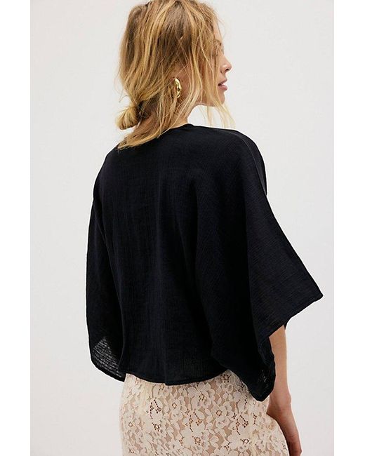 Free People Black Linen Twist Front Crop Pullover