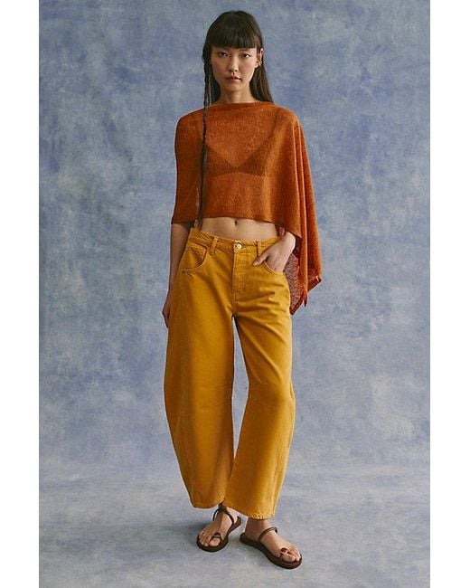 Free People Blue Good Luck Mid-Rise Barrel Jeans