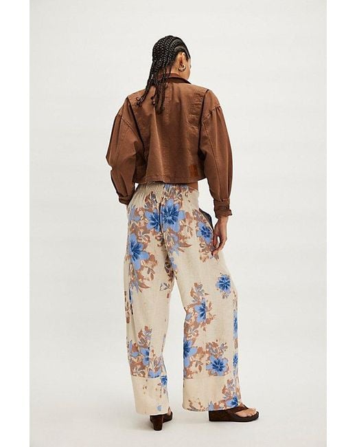 Free People Multicolor Day's End Linen Printed Pull-On Pants