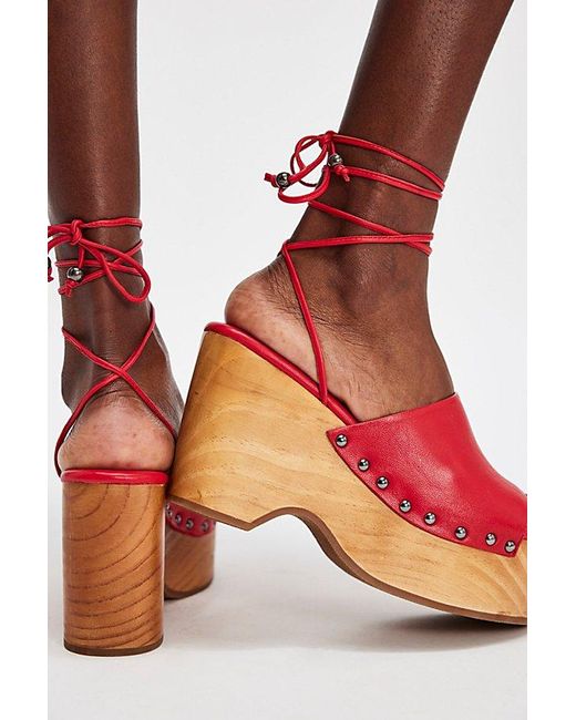 Free People Red Front Row Wrap Clogs