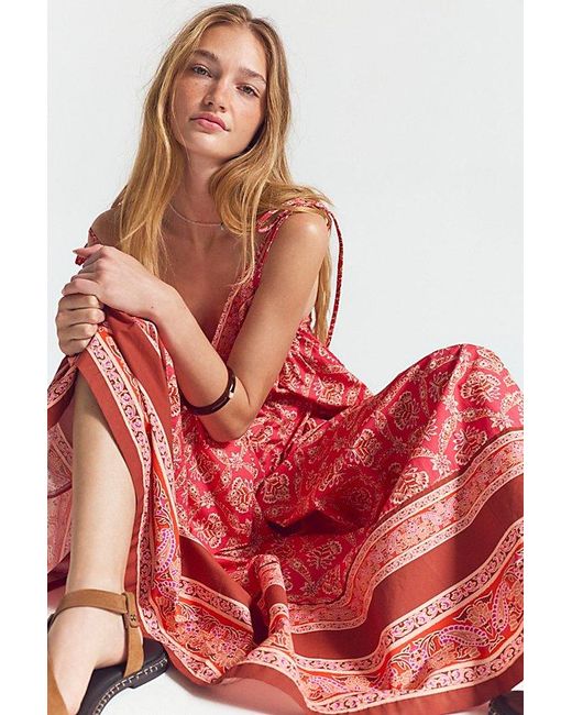 Free People Red Sorrento Stroll Printed Maxi Dress