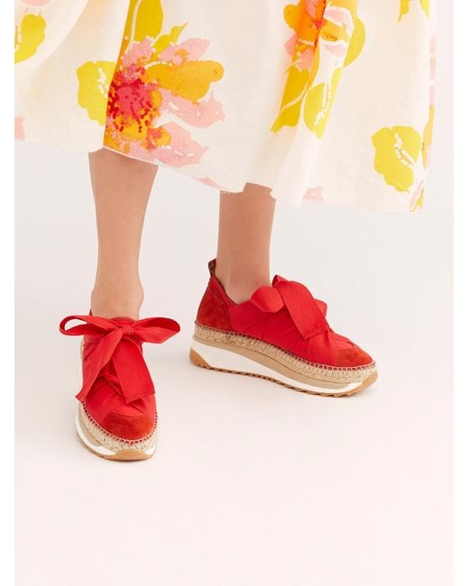 Free People Leather Chapmin Espadrille Sneakers in Red | Lyst