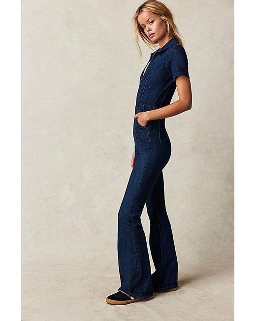 Free People Blue Jayde Flare Jumpsuit At Free People In Night Sky, Size: Xs