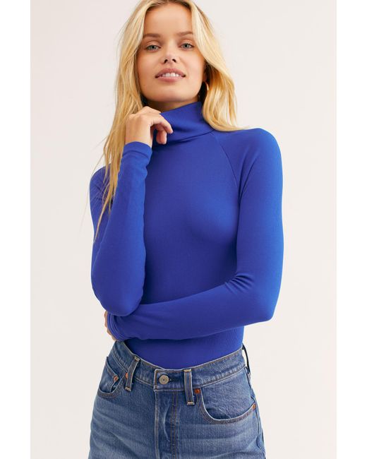 Free People Seamless Turtleneck Bodysuit By Intimately in Blue | Lyst