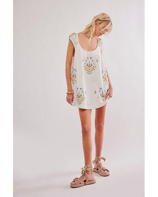 Free People White Wildflower Embroidered Mini Dress