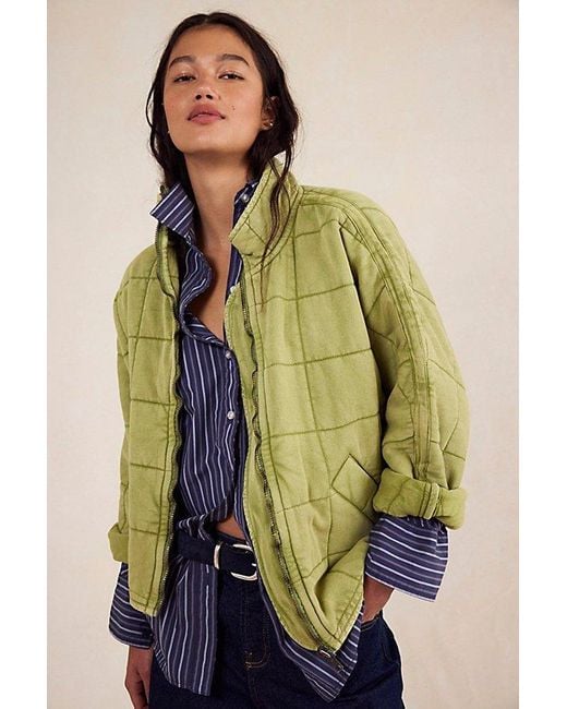 Free People Green Dolman Quilted Knit Jacket