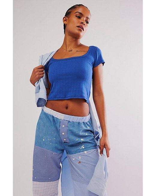 Free People Blue End Game Pointelle Baby Tee