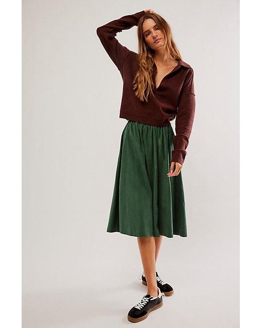 Free People Green Cord Full Skirt At Free People In Topiary, Size: Xs