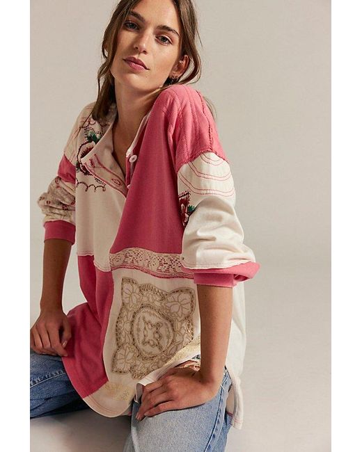 Free People Pink Attic Craft Polo