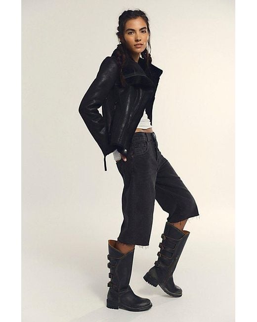Free People Blue Fourline Shearling Aviator Jacket