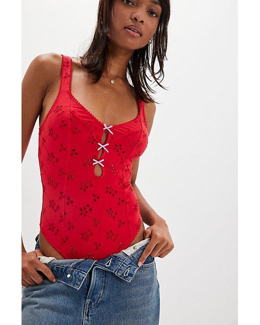Intimately By Free People Red Full Bloom Bodysuit By