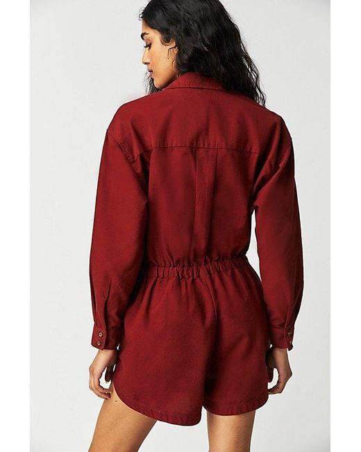 Free People Red Oxford Romper At In Russet Acorn, Size: Small