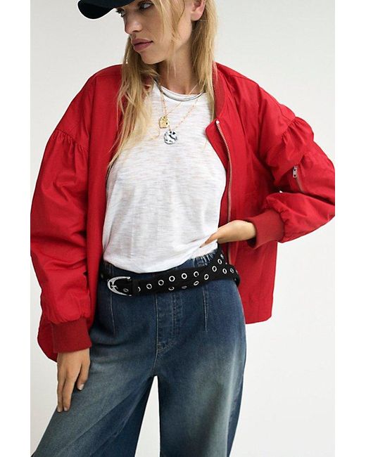 Free People Red Becca Bomber Jacket