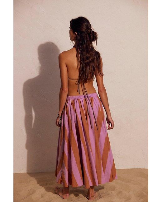 free-est Red Lowen Striped Midi Skirt By