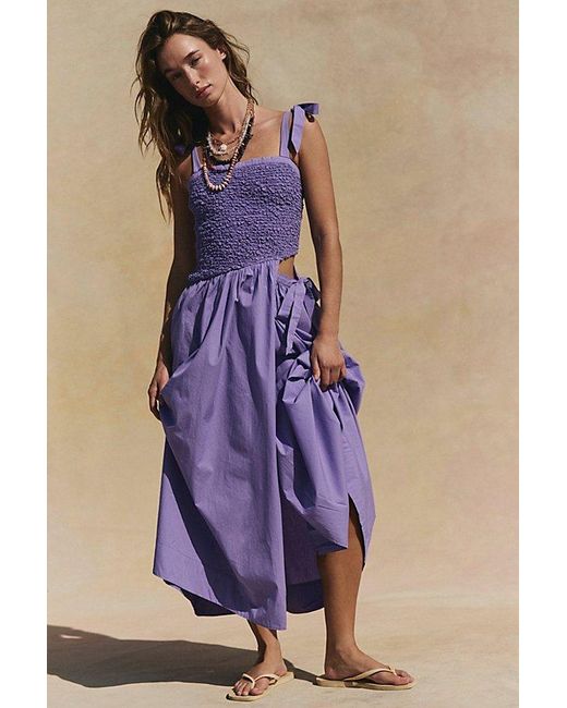 free-est Blue Margate Cotton Midi Dress By
