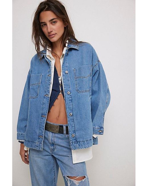 Free People Madison City Denim Jacket At Free People In Medium Blue Denim, Size: Small