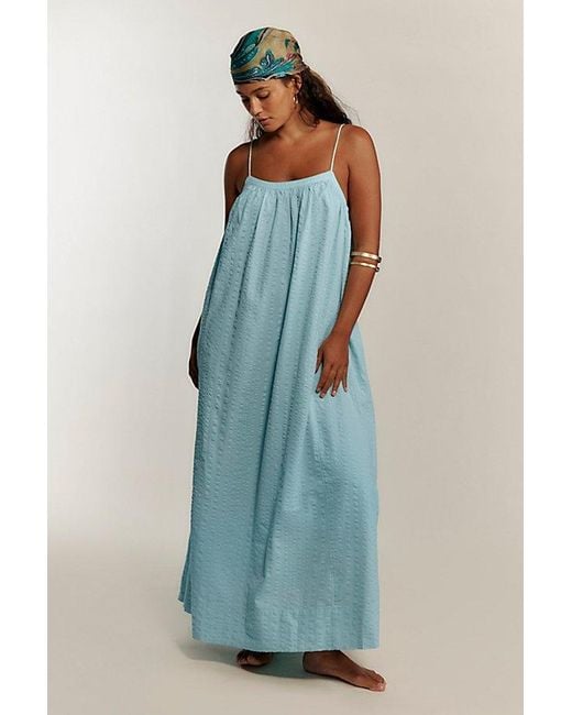 free-est Blue Marisol Textured Cotton Maxi Dress By