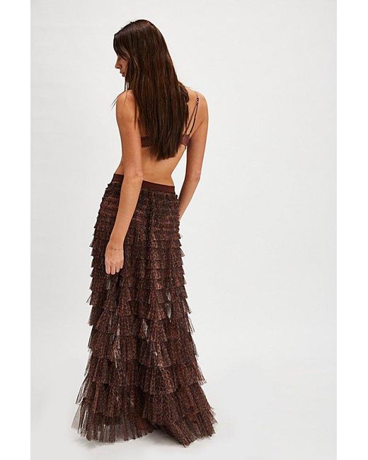 Intimately By Free People Brown Return Of The Ruffle Maxi Slip Skirt