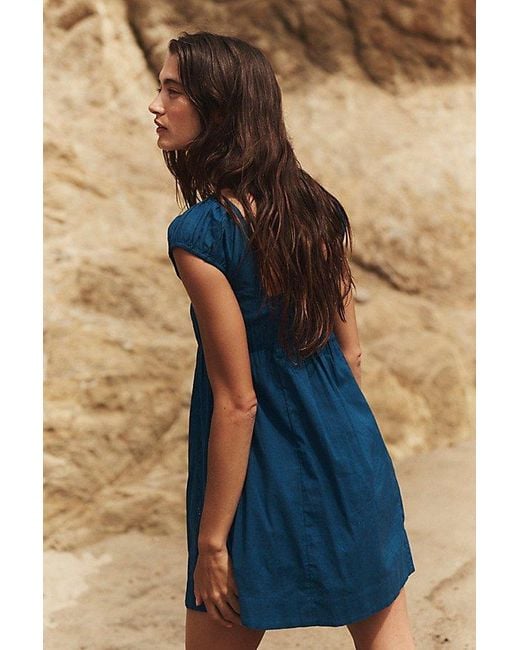 free-est Blue Nina Babydoll Cotton-Linen Mini Dress By