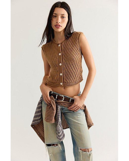 Free People Brown Drop Stitch Cotton Vest