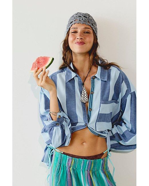Free People Blue Cora Crochet Knit Skull Cap