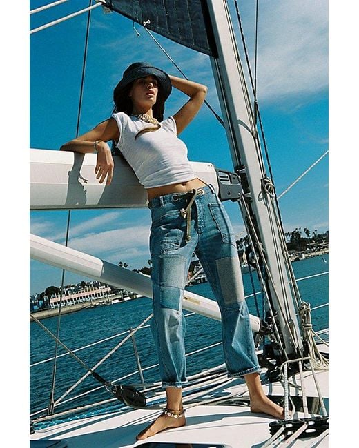 Free People Moxie Pull-on Barrel Jeans At Free People In Truest Blue, Size: 24