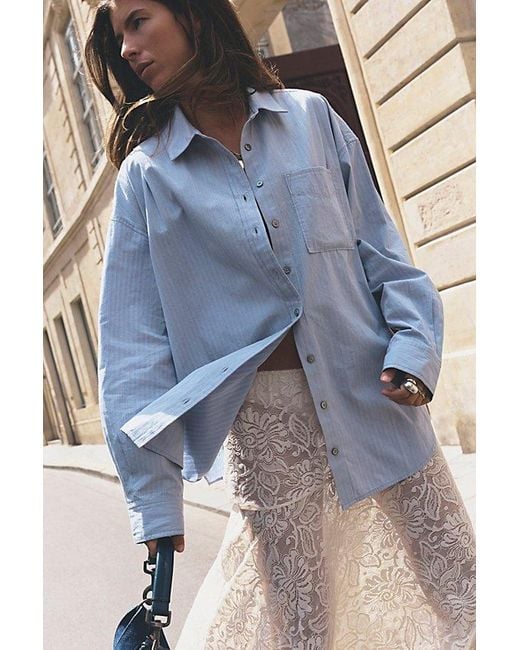 Free People Blue Lexi Striped Button Down Shirt
