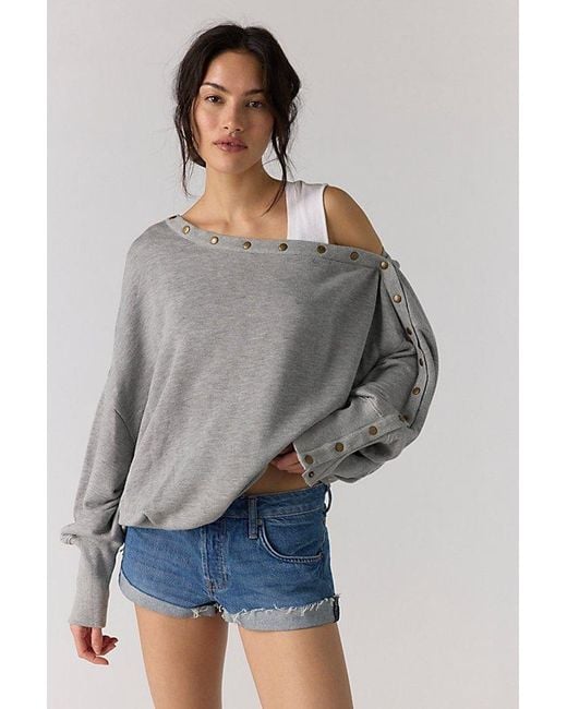 Free People Gray Parker Off-The-Shoulder Pullover