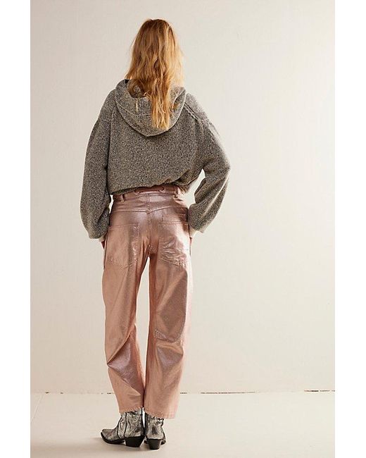 Free People Natural We The Free Moxie Metallic Low-slung Barrel Jeans
