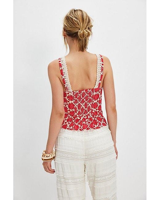 Free People Red Love Me Not Printed Tank Top