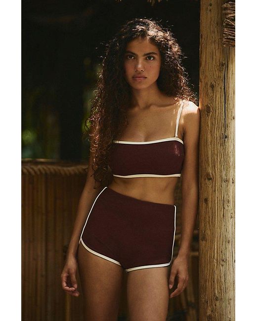 Rhythm Brown Essential Rib High-Waisted Boyshort Surf Bottoms