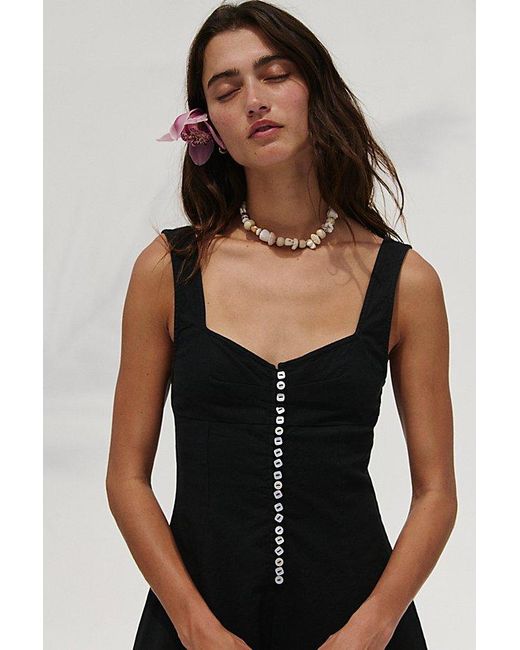 free-est Black Holland Stretch Linen Midi Dress By