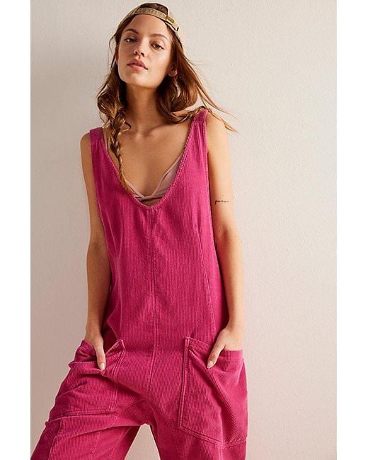 Free People Pink We The Free High Roller Cord Jumpsuit