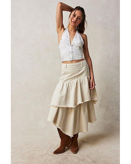 Free People Natural Tiered Denim Ruffle Skirt