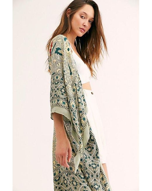 Free People Natural Magic Dance Border Print Kimono At In Green Tea Combo