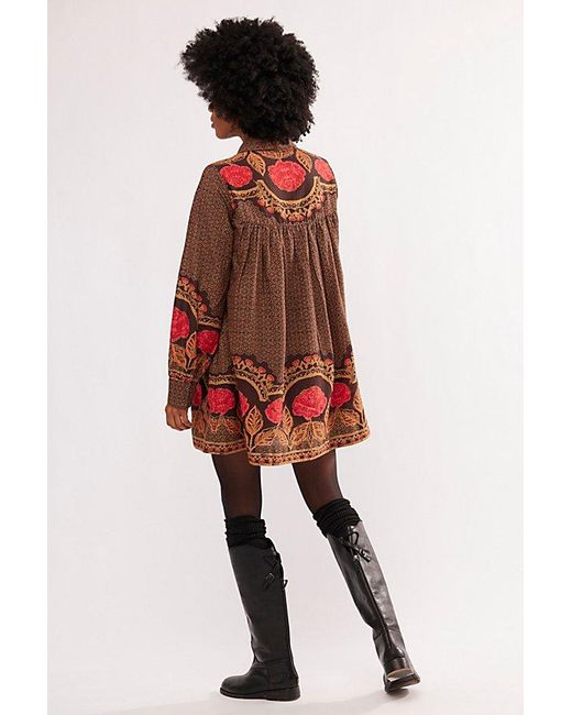 Free People Brown Smell The Roses Mini Dress