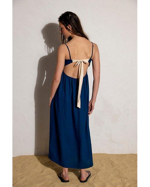 free-est Green Sandshell Linen Halo Babydoll Midi Dress By