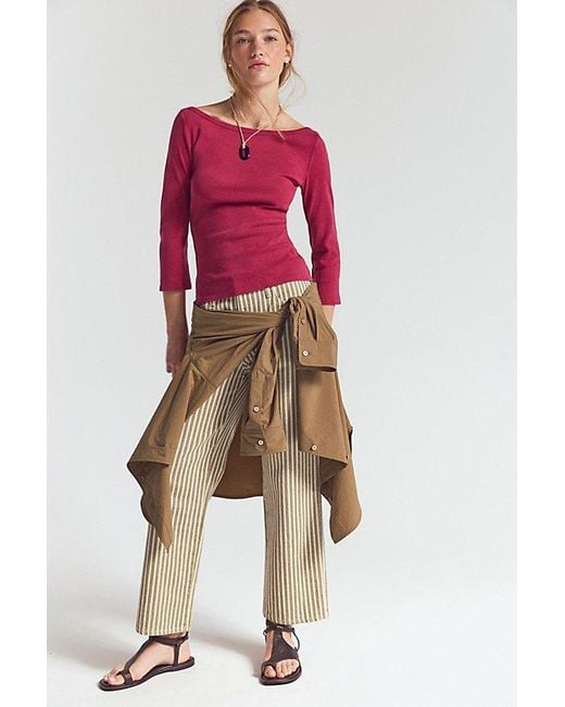 Free People Red Atlas Boat Neck Top