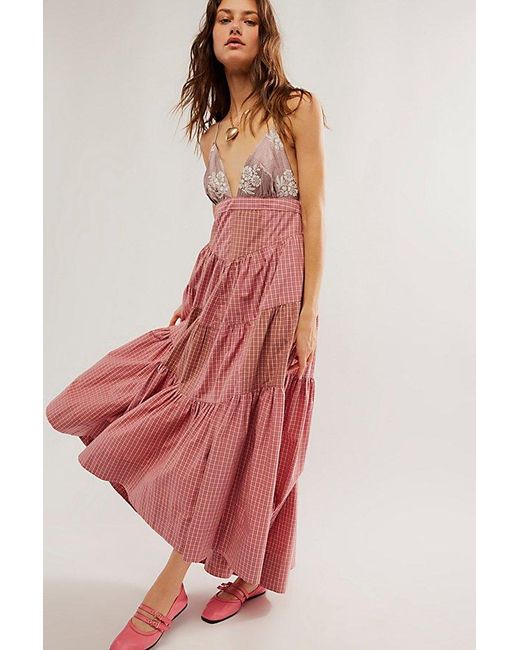 Free People Red Long Love Midi Dress At In Berry Combo, Size: Xs