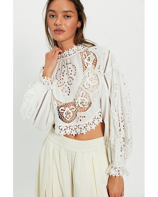 Free People White Hannah Embroidered Cutwork Top