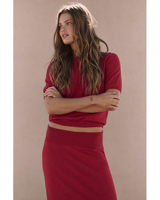 free-est Red Isabella Sweater Skirt Set By