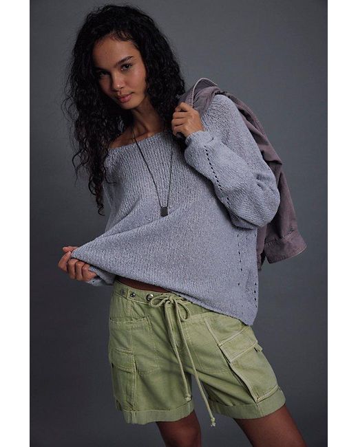 Free People Gray Shoreline Softspun Knit Pullover